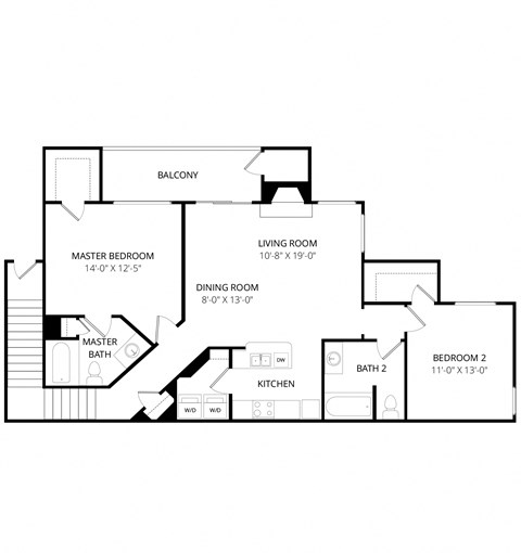 Floor plan for 2 beds, 2 baths, 1209 sqft