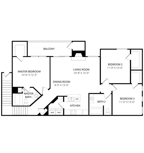 Floor plan for 3 beds, 2 baths, 1367 sqft