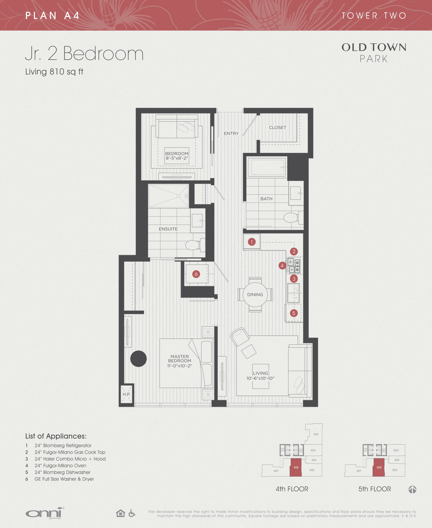 Floor plan for 2 beds, 1 bath, 810 sqft