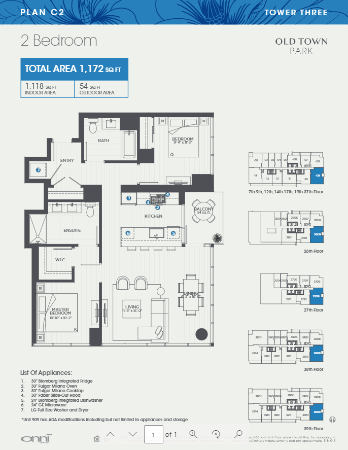 Floor plan for 2 beds, 2 baths, 1118 sqft