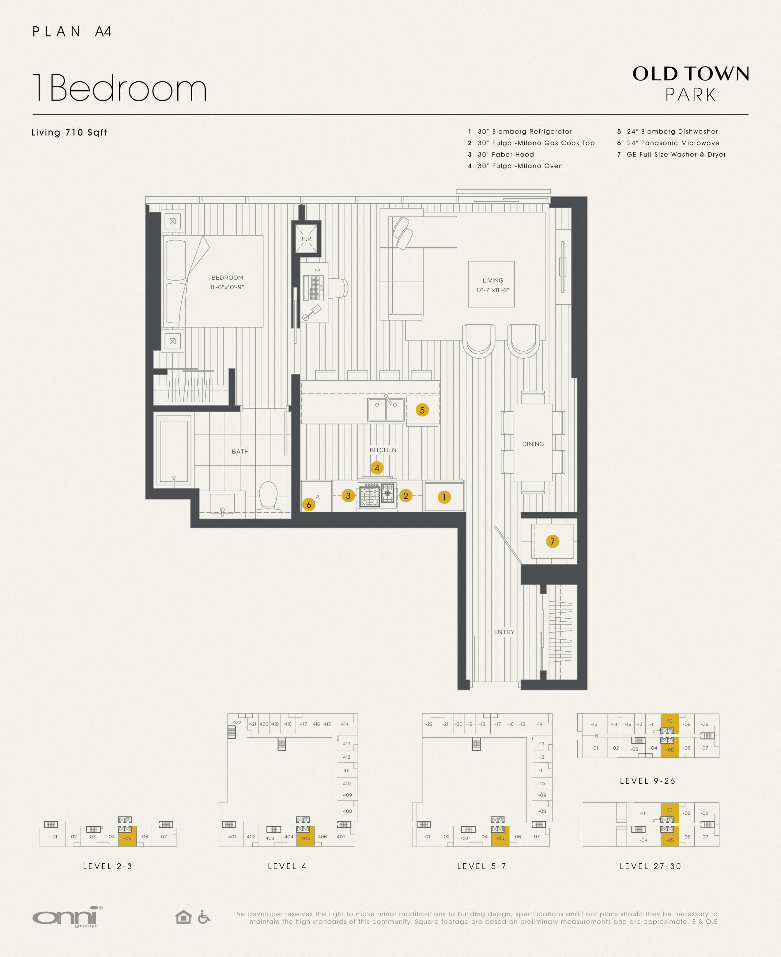 Floor plan for 1 bed, 1 bath, 710 sqft
