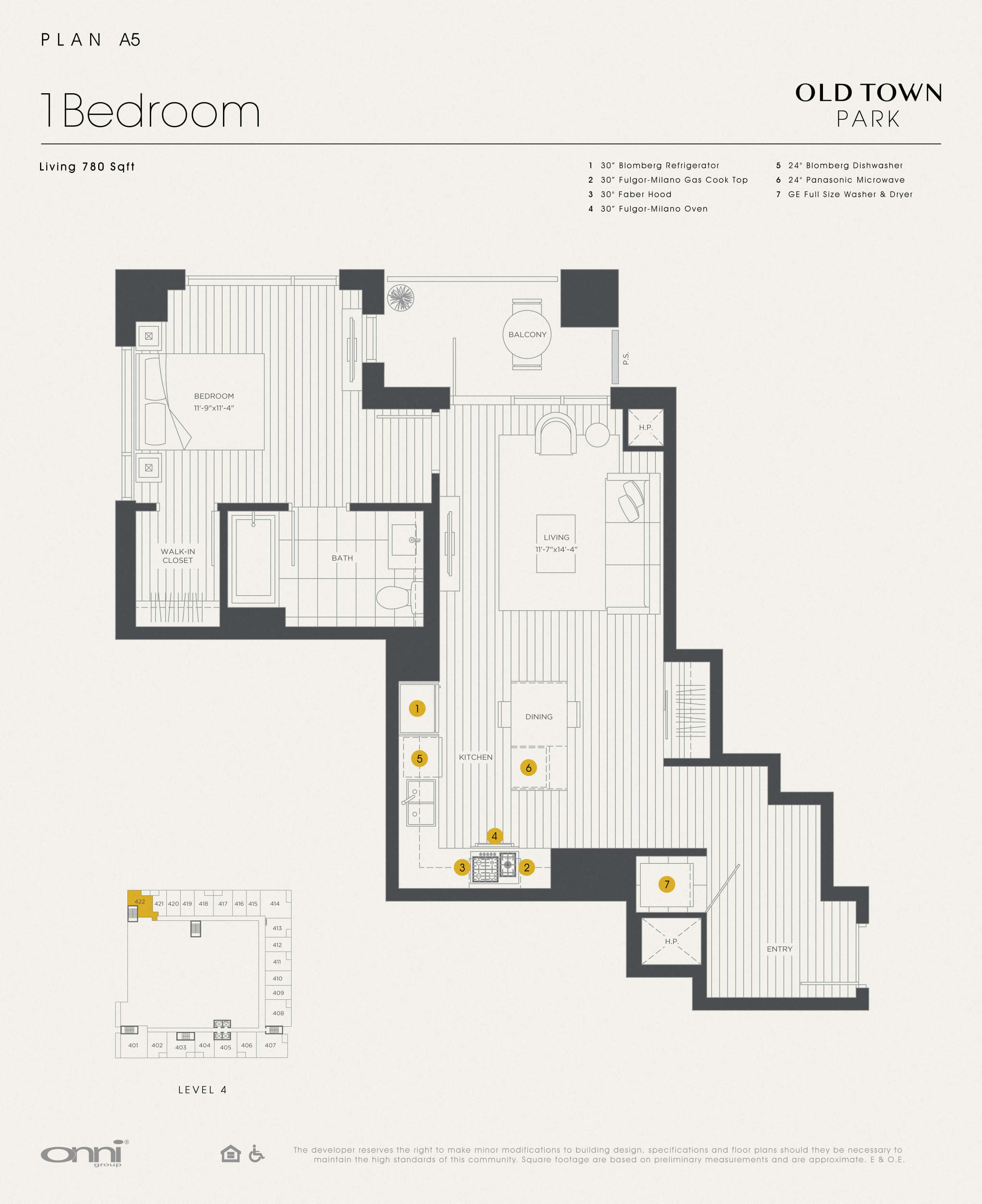 Floor plan for 1 bed, 1 bath, 780 sqft