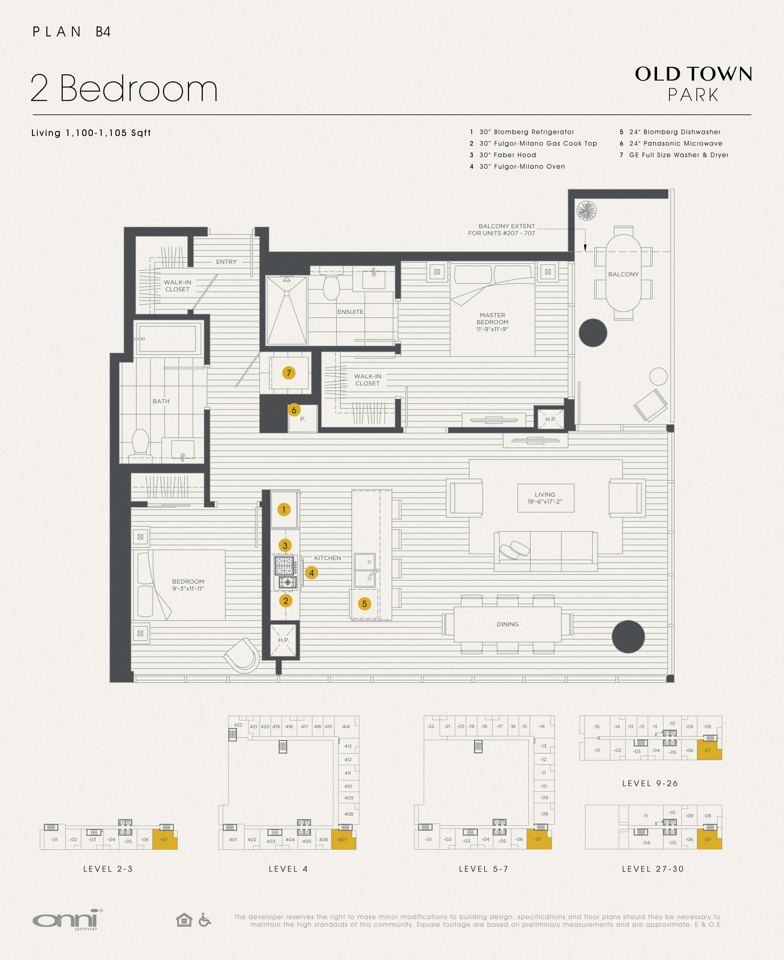 Floor plan for 2 beds, 2 baths, 1105 sqft