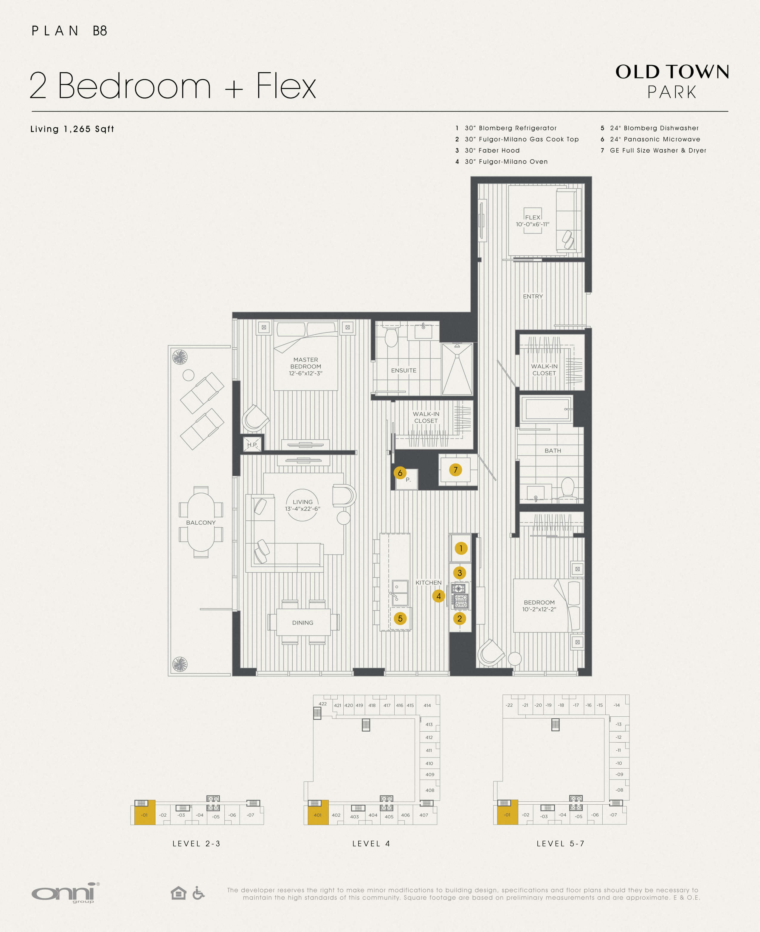 Floor plan for 2 beds, 2 baths, 1265 sqft