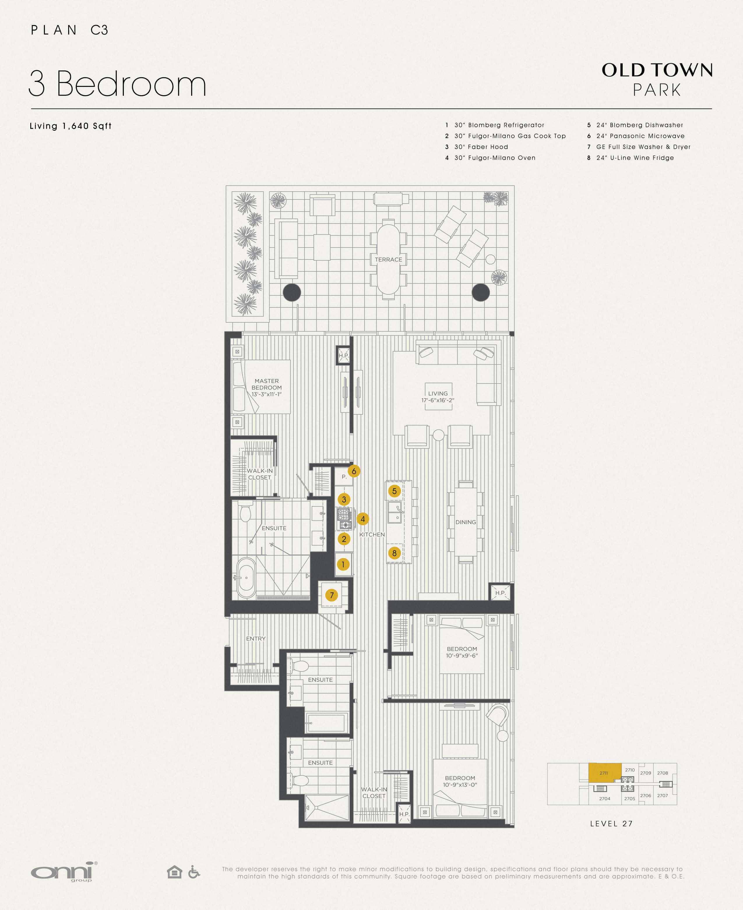 Floor plan for 3 beds, 2 baths, 1640 sqft