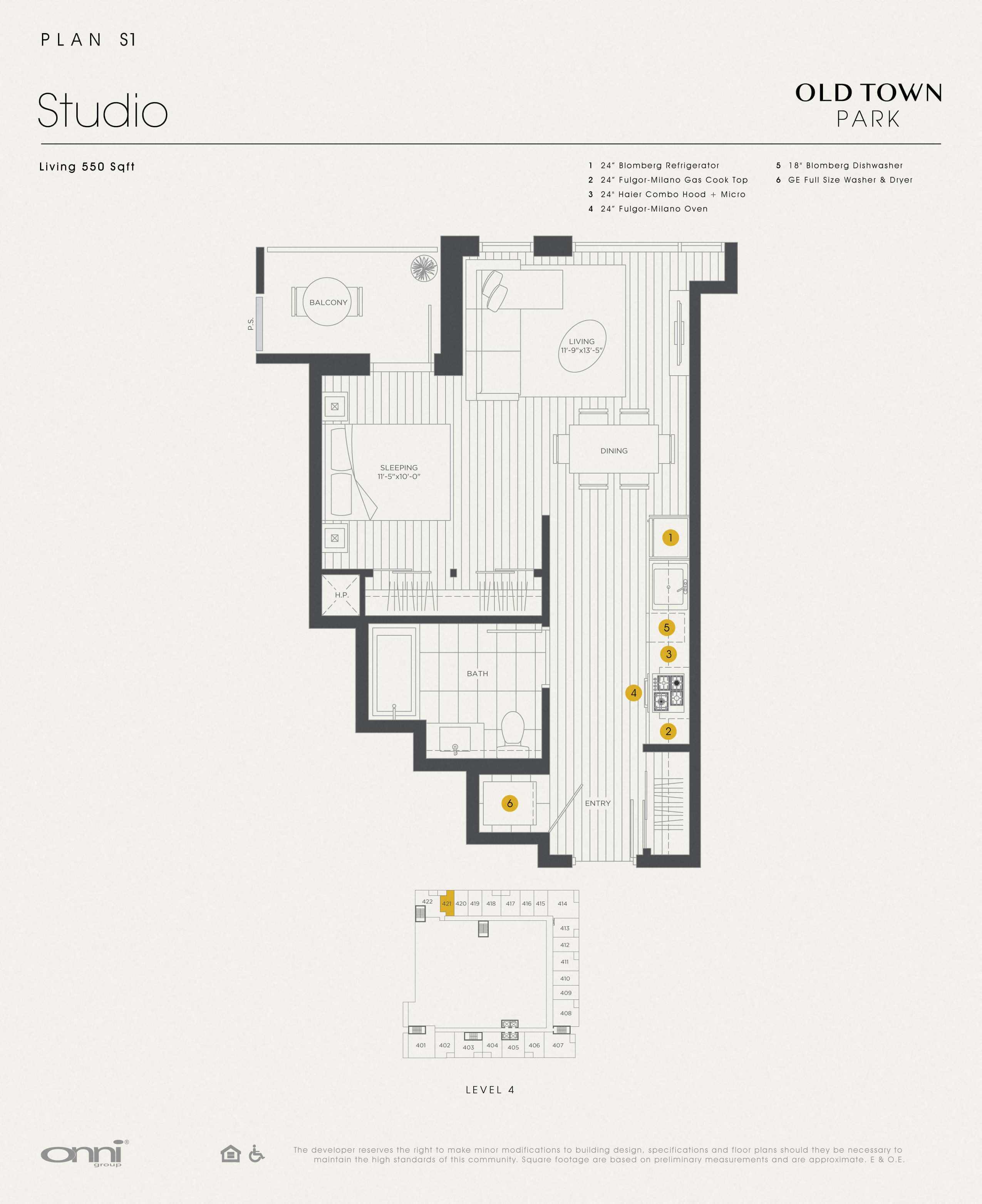 Floor plan for studio, 1 bath, 550 sqft