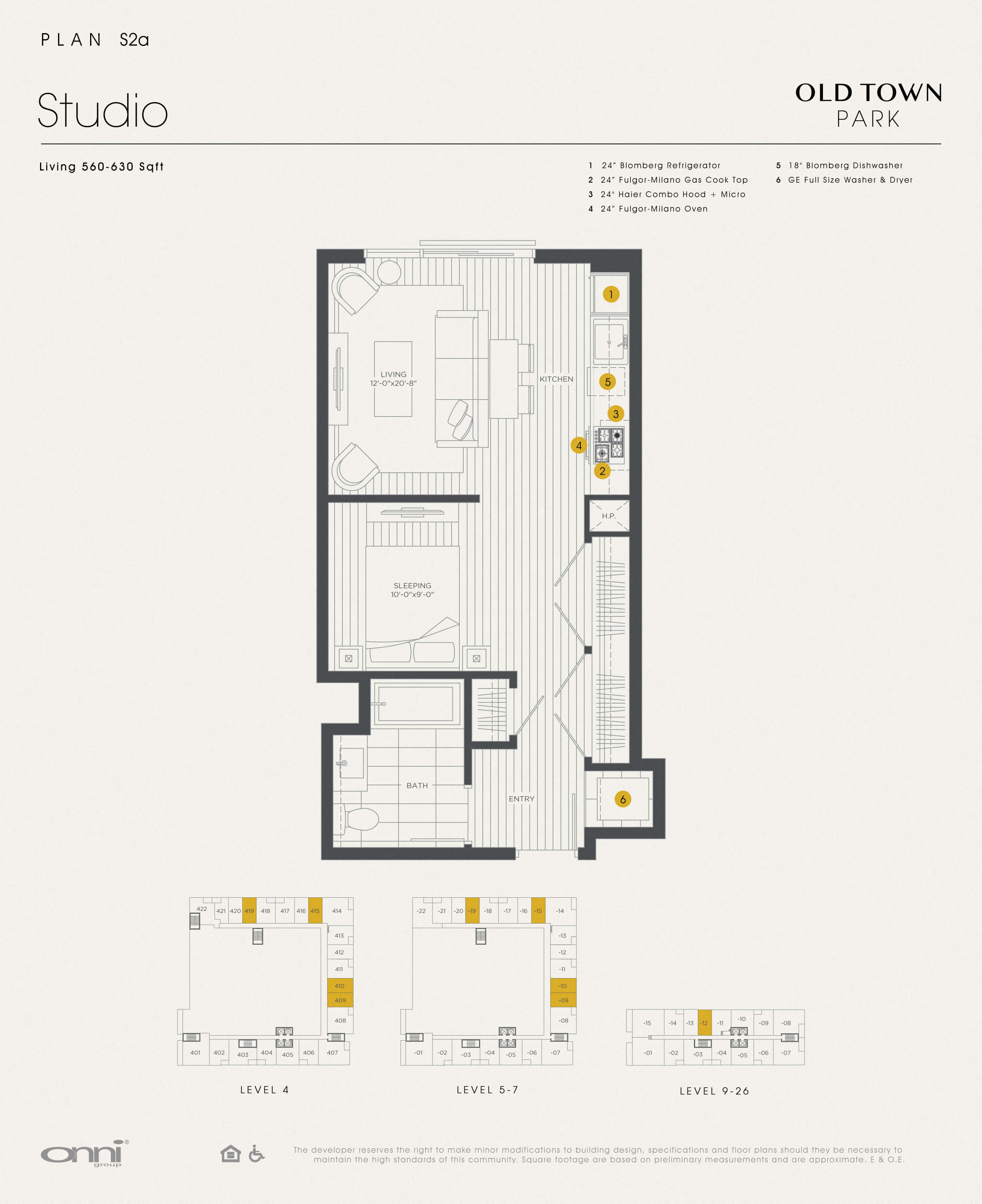Floor plan for studio, 1 bath, 560 sqft