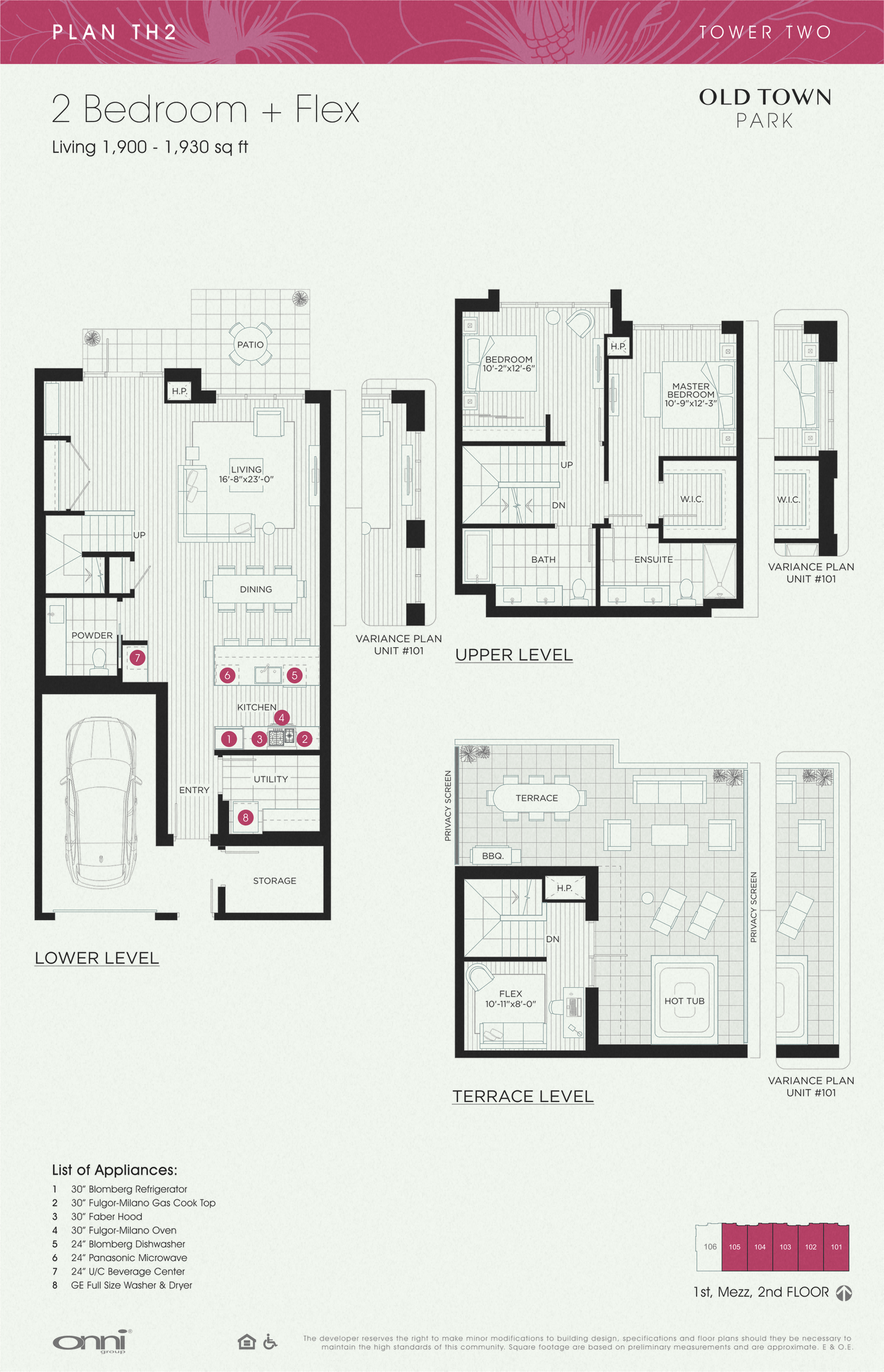 Floor plan for 2 beds, 2 baths, 1930 sqft