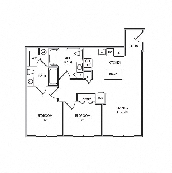 Floor plan for 2 beds, 2 baths, 963 sqft