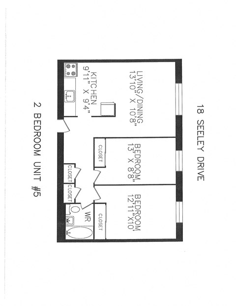 Floor plan for 2 beds, 1 bath, 680 sqft