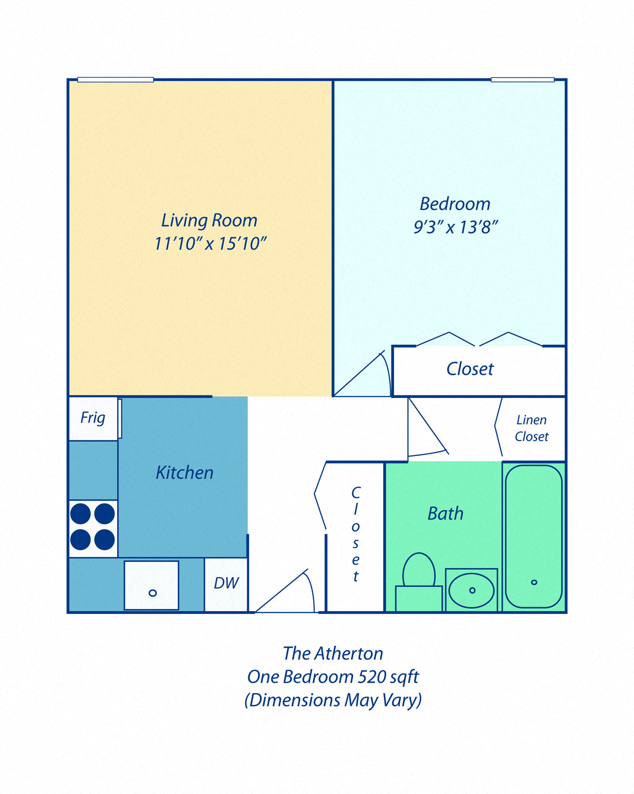 Floor plan for 1 bed, 1 bath, 520 sqft