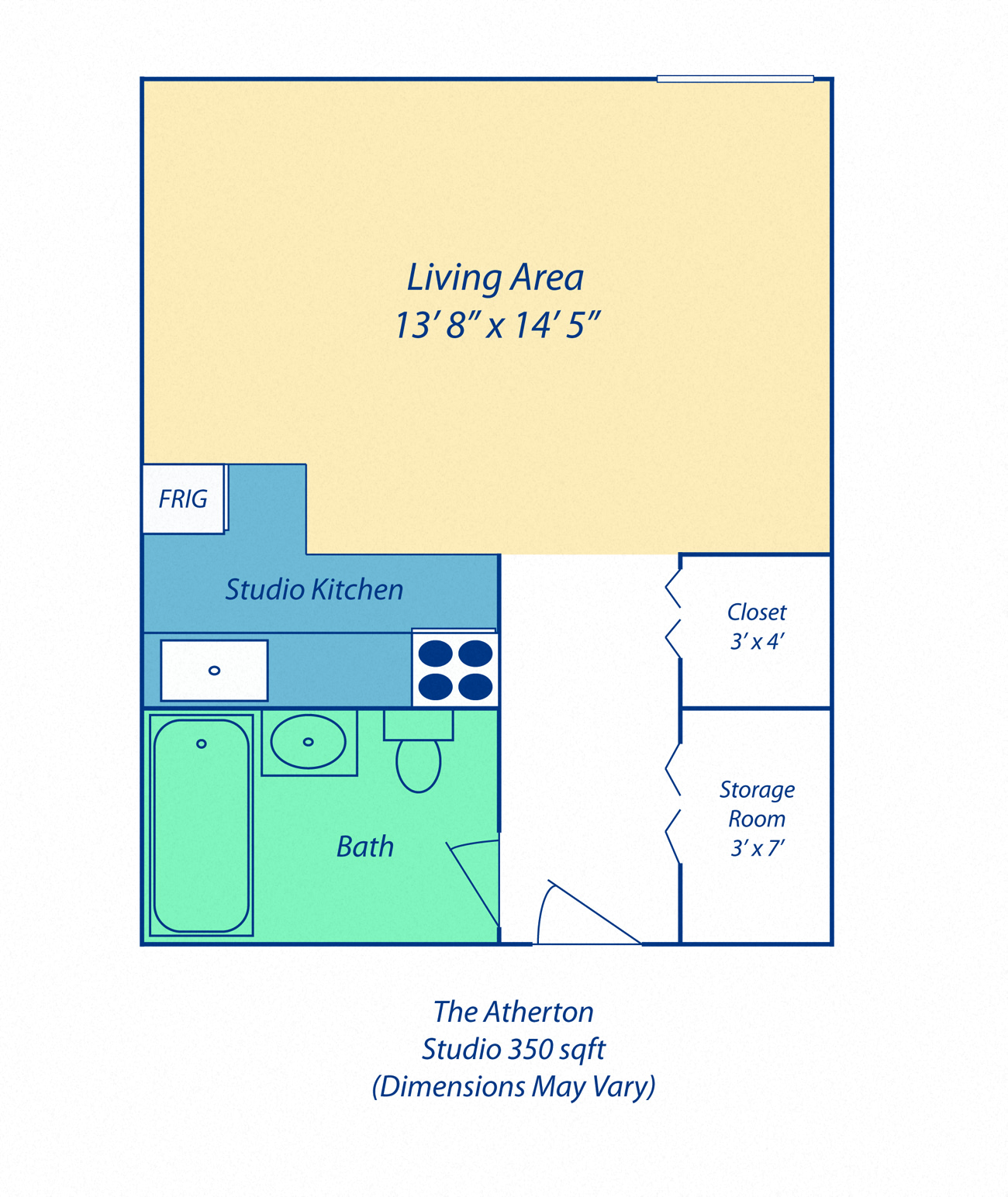 Floor plan for studio, 1 bath, 350 sqft