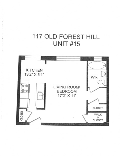 Floor plan for studio, 1 bath, 450 sqft