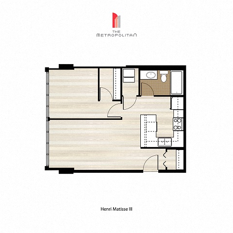 Floor plan for 1 bed, 1 bath, 558 sqft