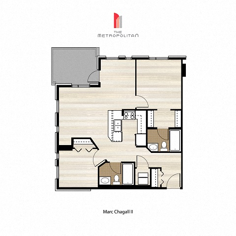 Floor plan for 2 beds, 2 baths, 800 sqft