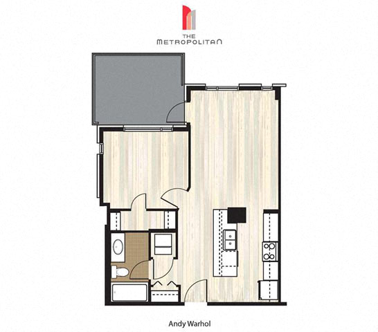 Floor plan for 1 bed, 1 bath, 622 sqft