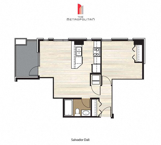 Floor plan for 1 bed, 1 bath, 561 sqft