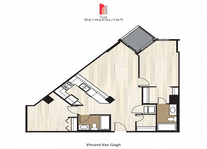 Floor plan for 2 beds, 2 baths, 919 sqft