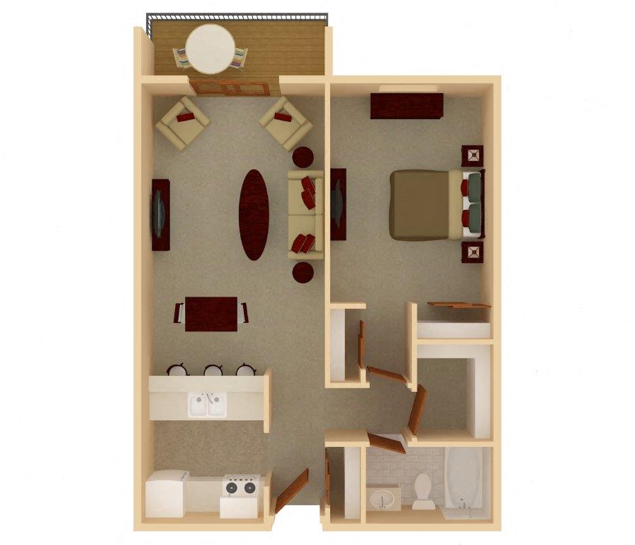 Floor plan for 1 bed, 1 bath, 708 sqft
