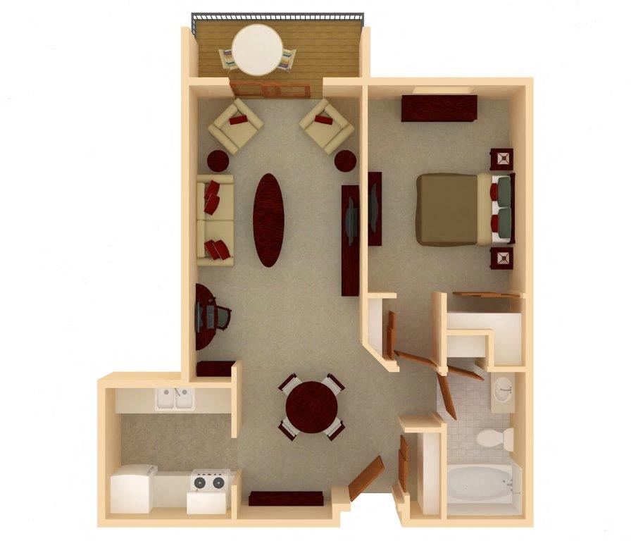 Floor plan for 1 bed, 1 bath, 700 sqft
