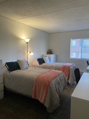 Ithaca apartment for rent - Two twin beds with pillows and blankets in a room.