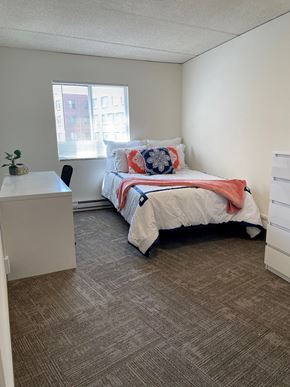 Ithaca apartment for rent - A bedroom with a bed, desk, and chair.