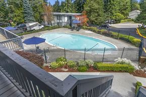 Mountlake Terrace apartment for rent - Aerial Pool View at Capri Apartments, Mountlake Terrace