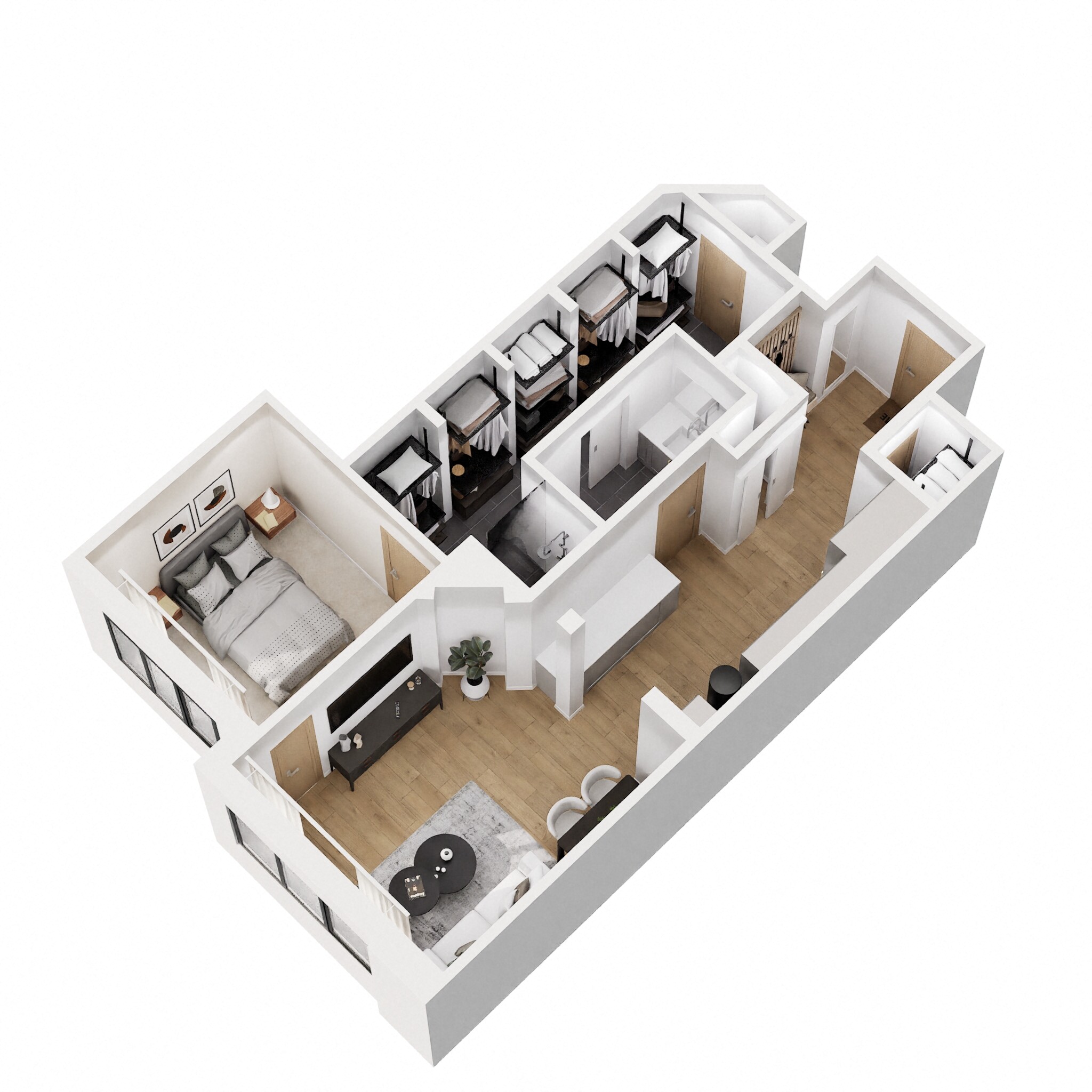 Floor plan for 1 bed, 1 bath, 743 sqft