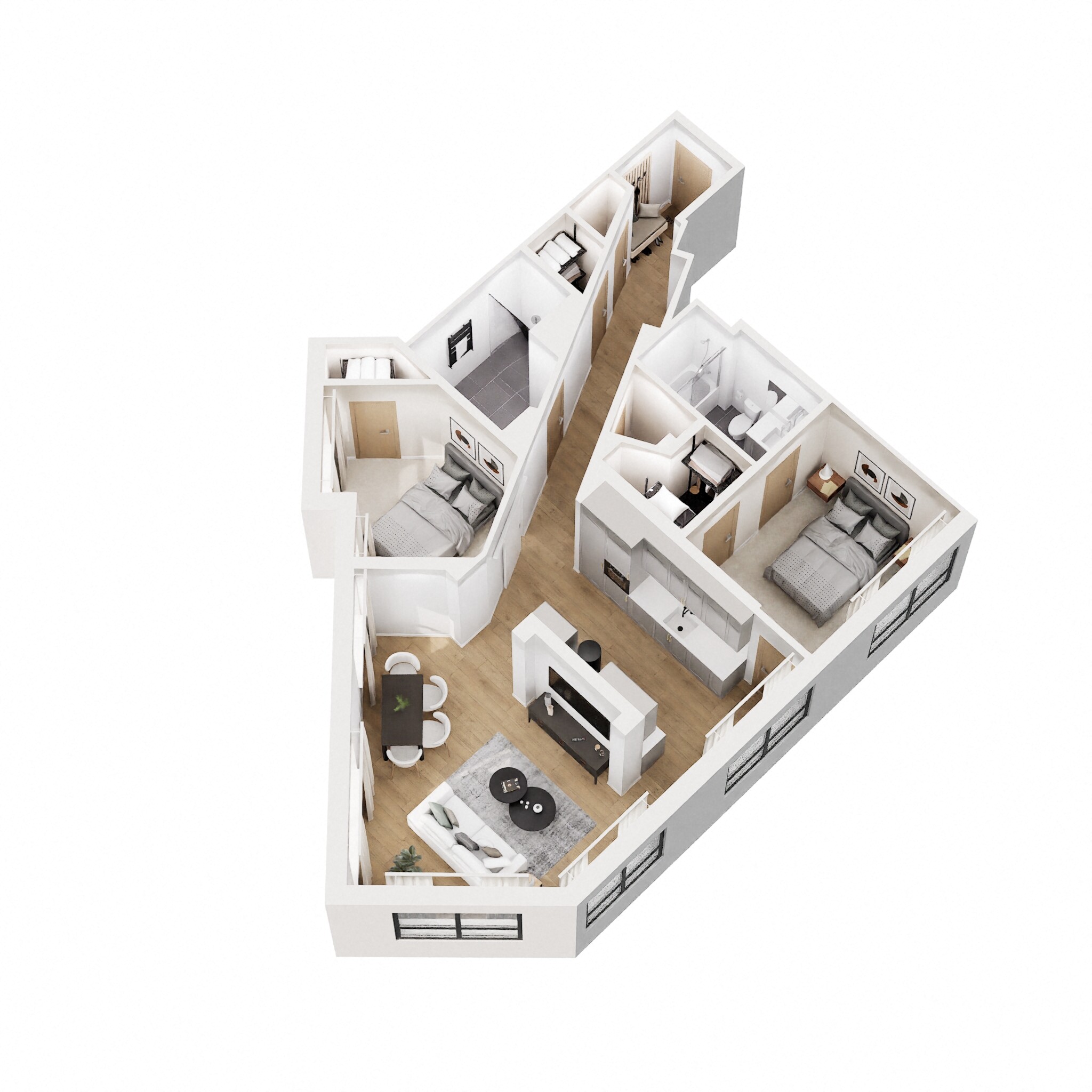 Floor plan for 2 beds, 2 baths, 1036 sqft