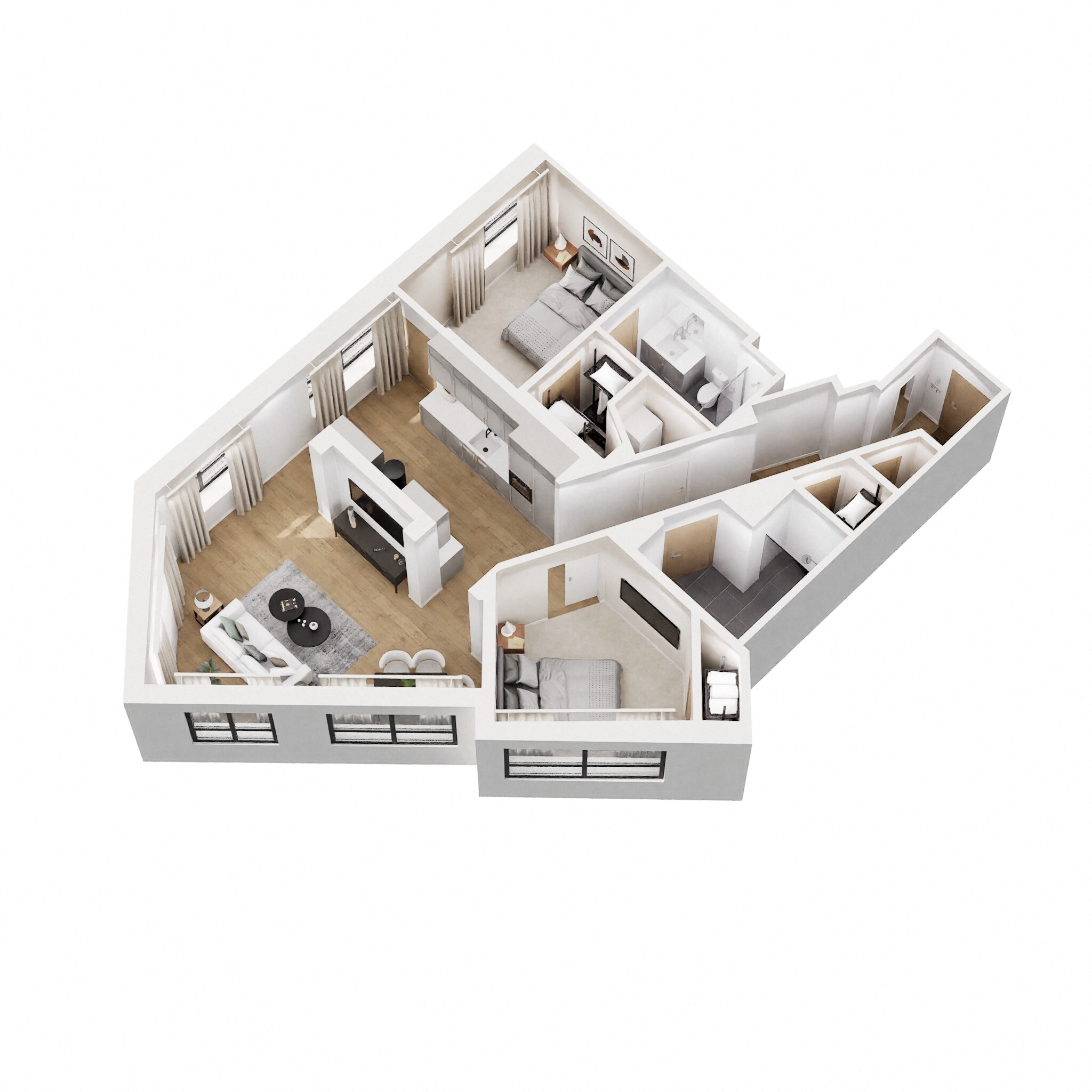Floor plan for 2 beds, 2 baths, 1011 sqft