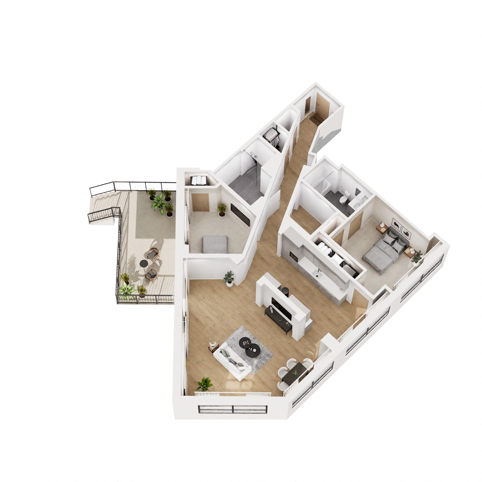Floor plan for 2 beds, 2 baths, 1160 sqft
