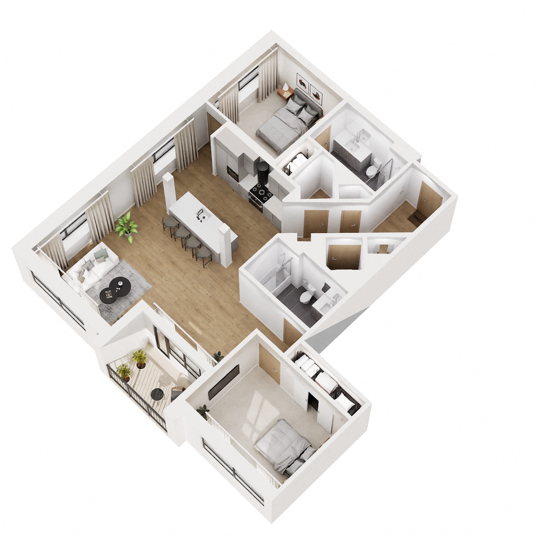 Floor plan for 2 beds, 2 baths, 1144 sqft