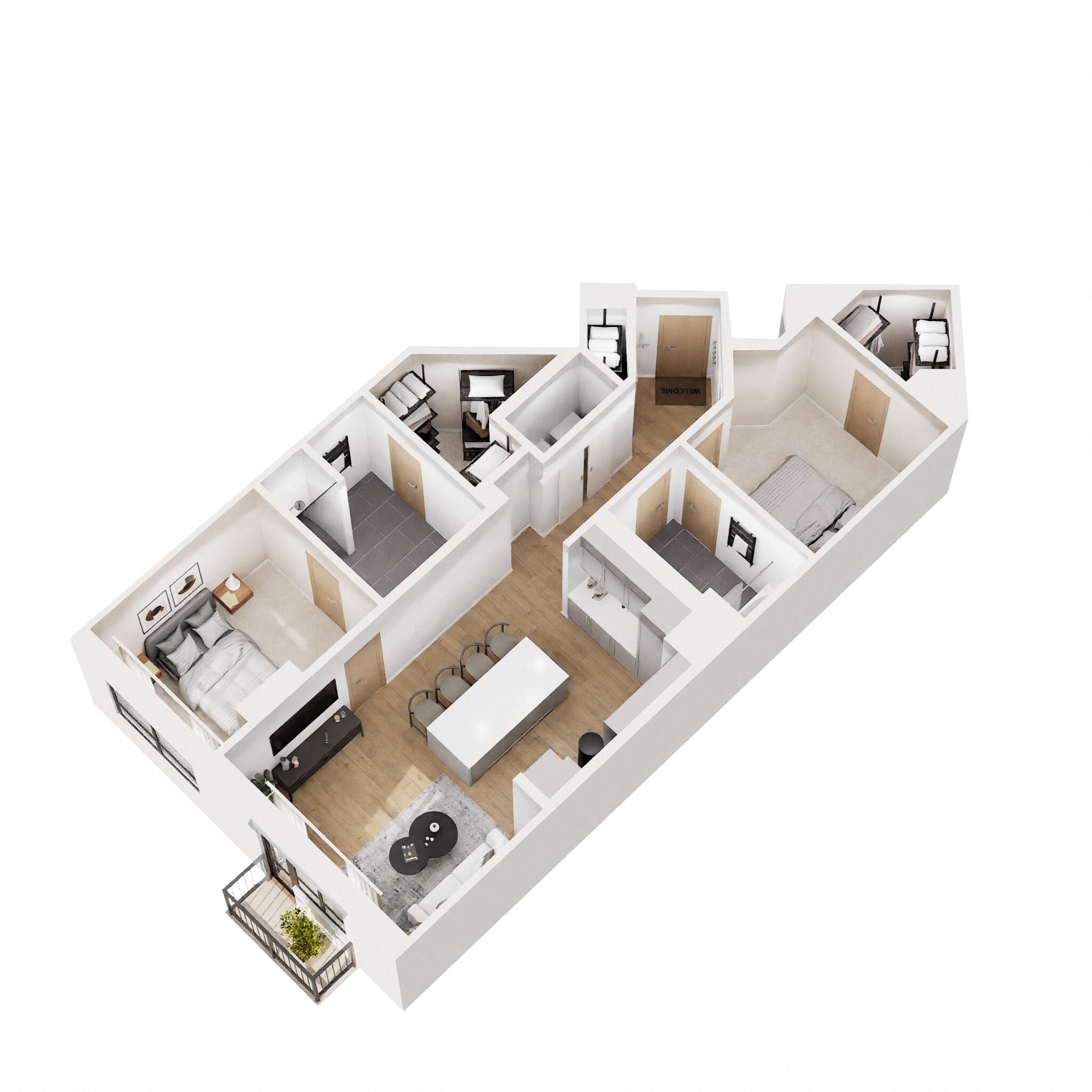 Floor plan for 2 beds, 2 baths, 1040 sqft
