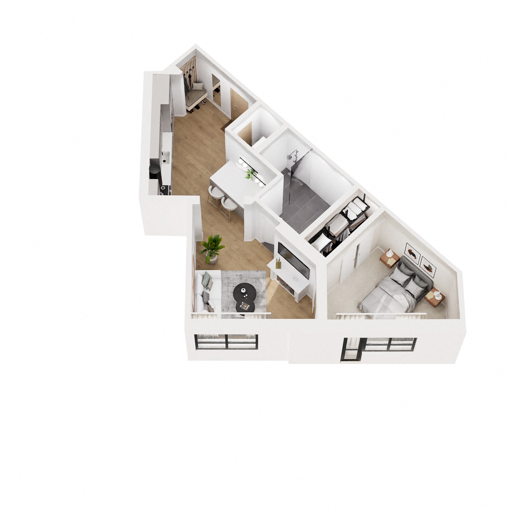 Floor plan for studio, 1 bath, 583 sqft