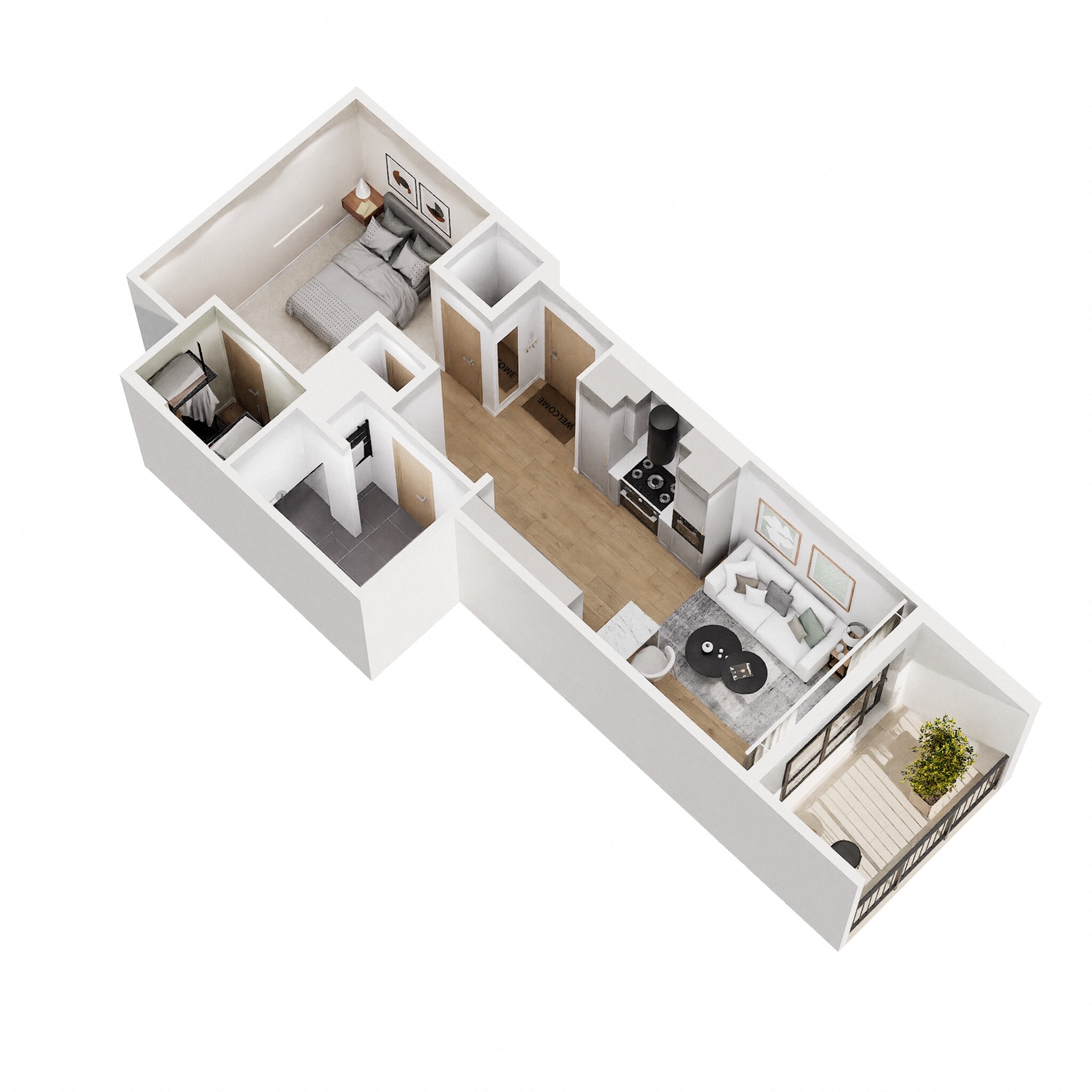 Floor plan for 1 bed, 1 bath, 588 sqft