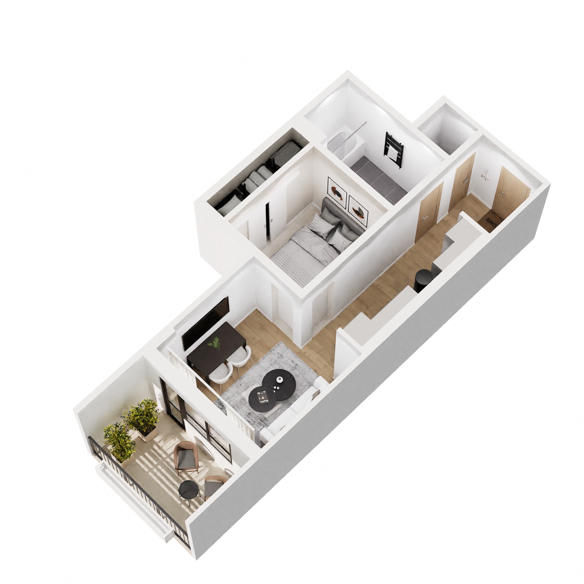 Floor plan for 1 bed, 1 bath, 498 sqft