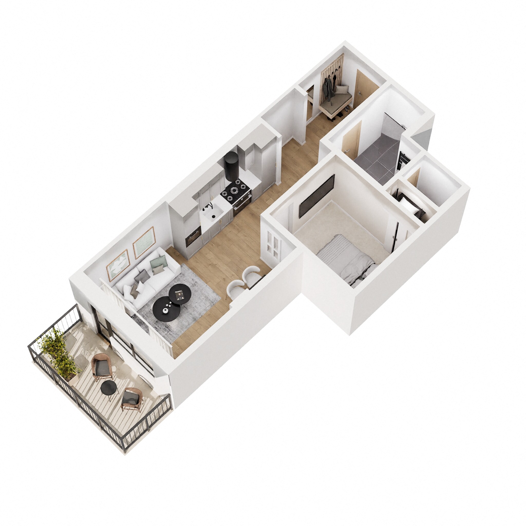 Floor plan for 1 bed, 1 bath, 575 sqft