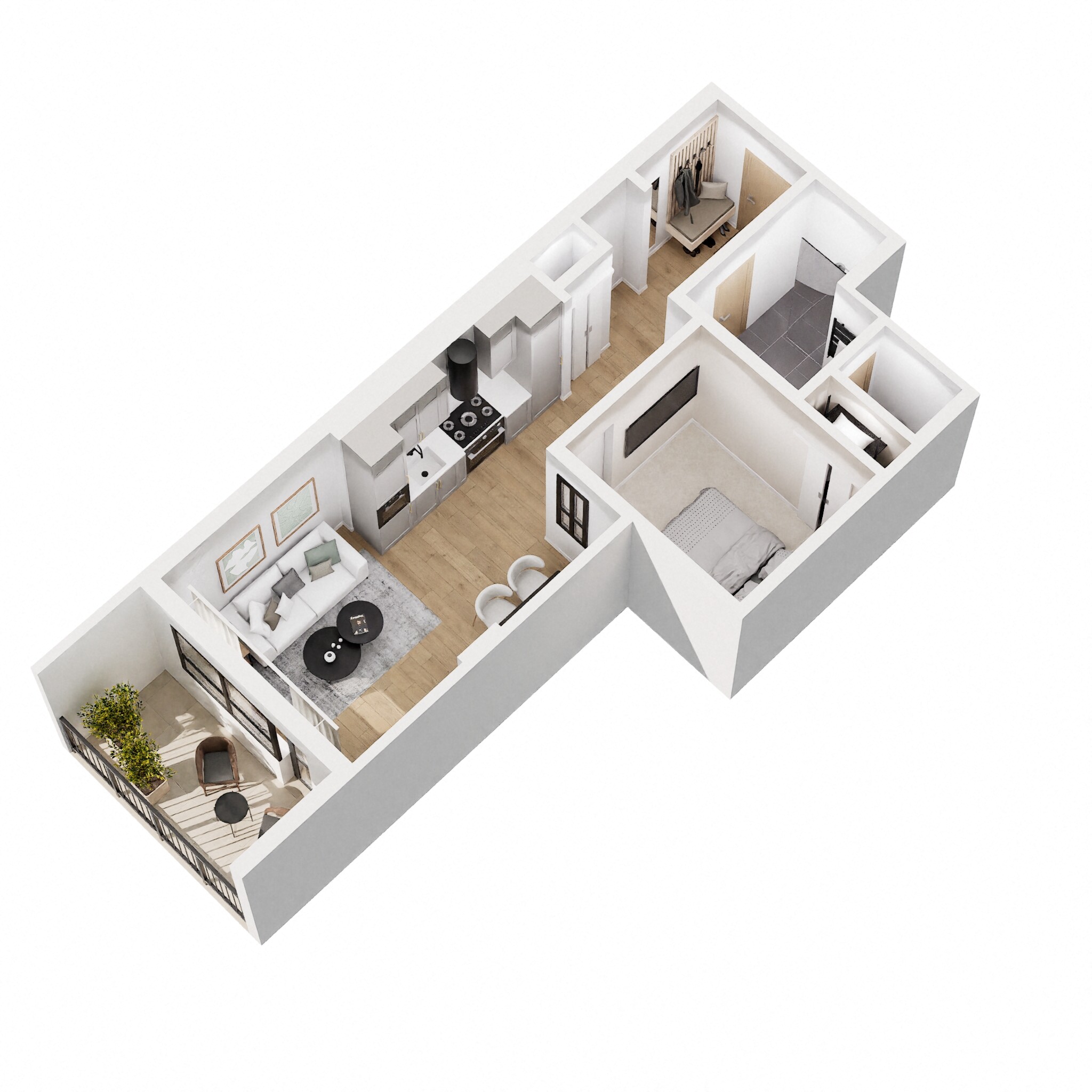 Floor plan for 1 bed, 1 bath, 588 sqft