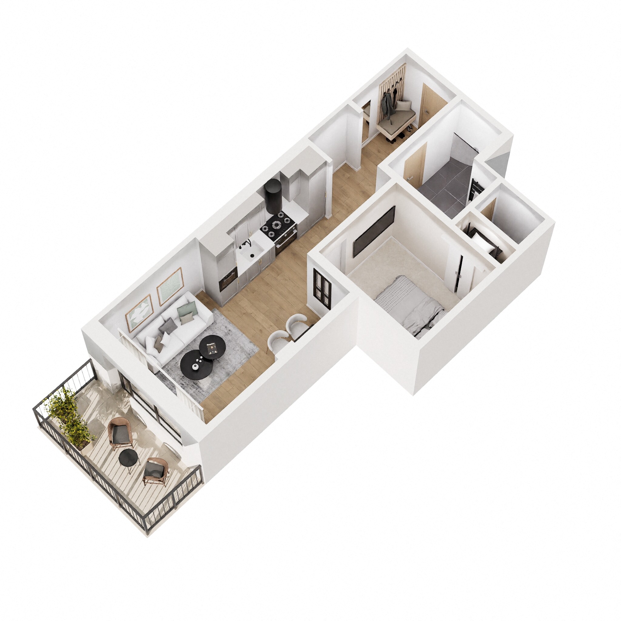 Floor plan for 1 bed, 1 bath, 575 sqft