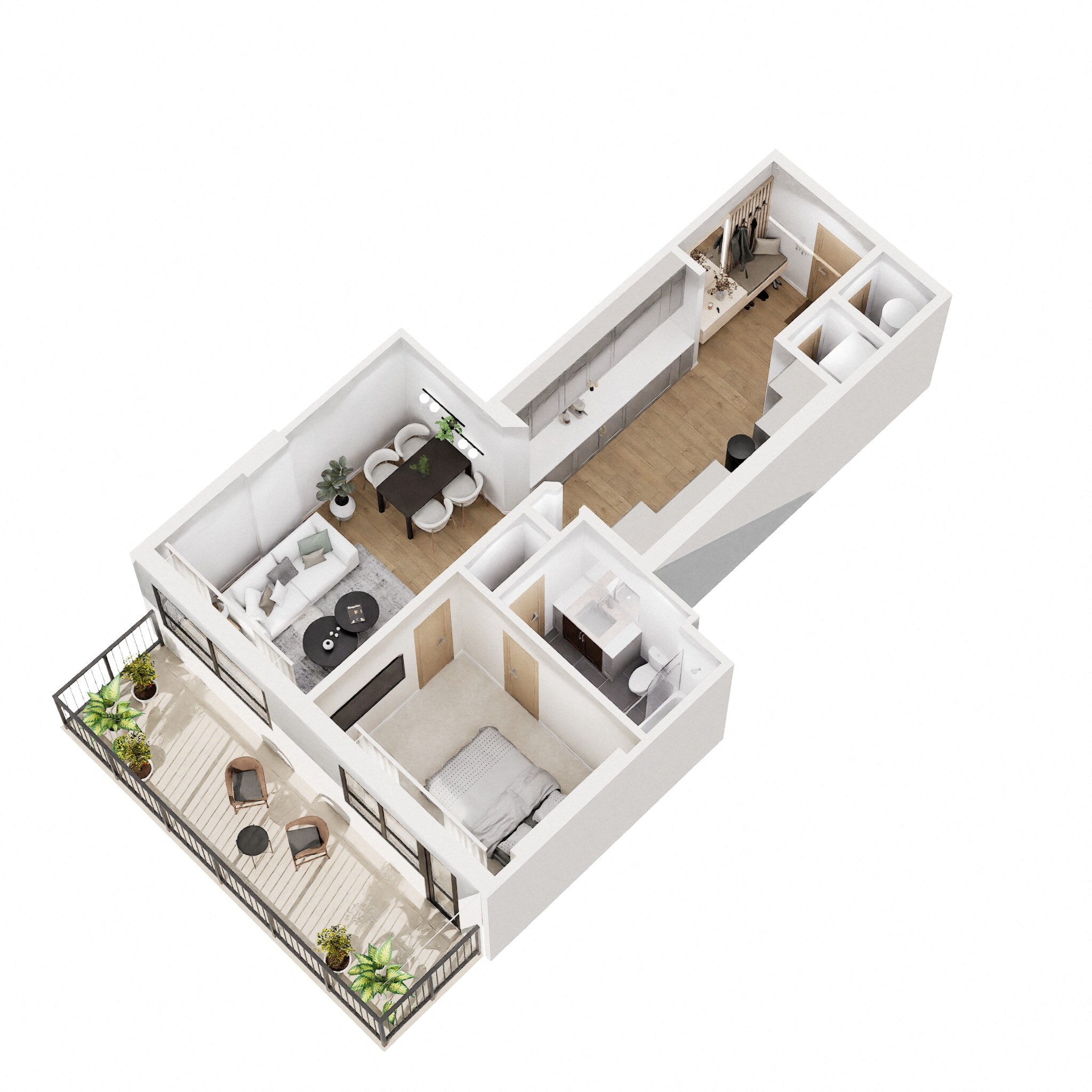 Floor plan for 1 bed, 1 bath, 585 sqft