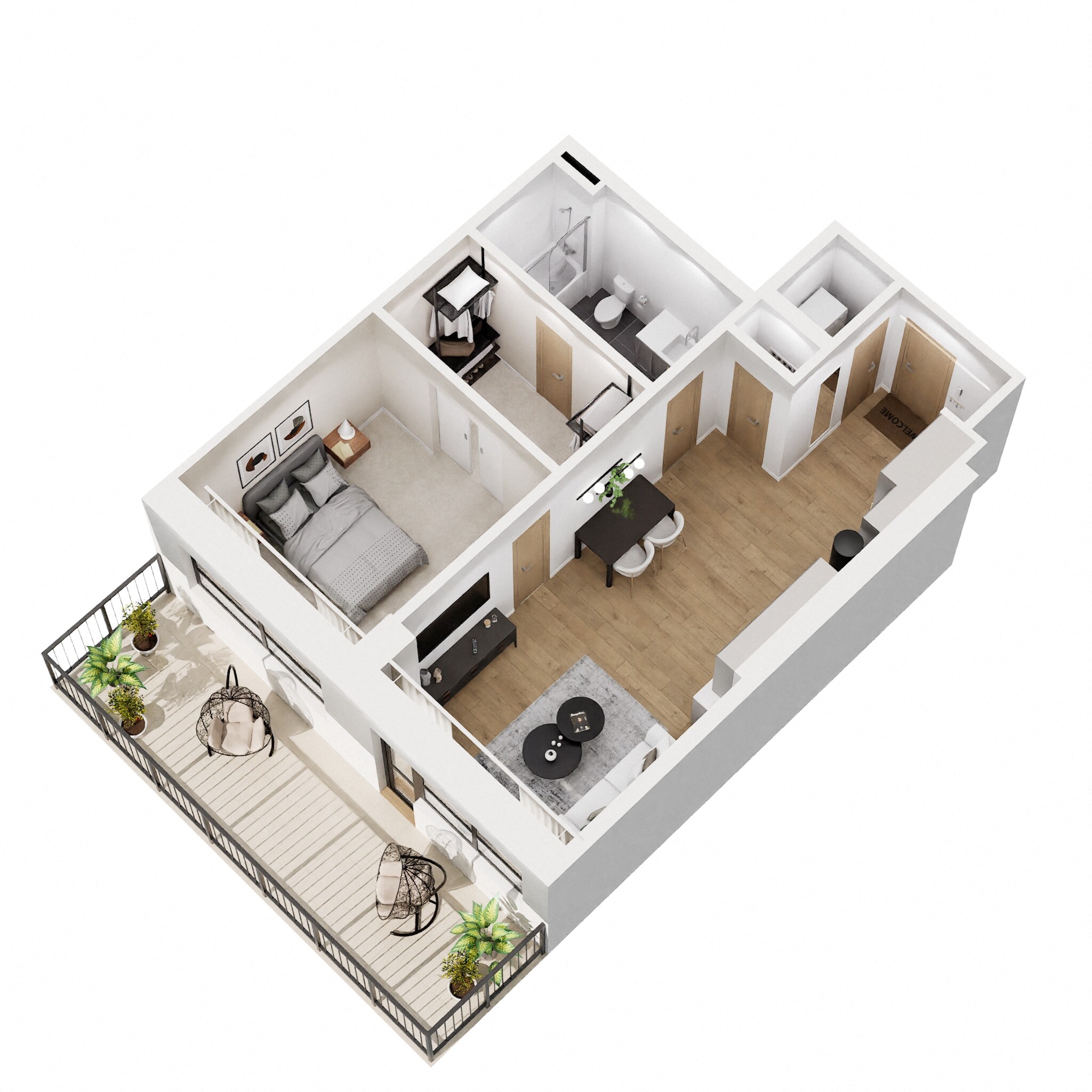 Floor plan for 1 bed, 1 bath, 688 sqft