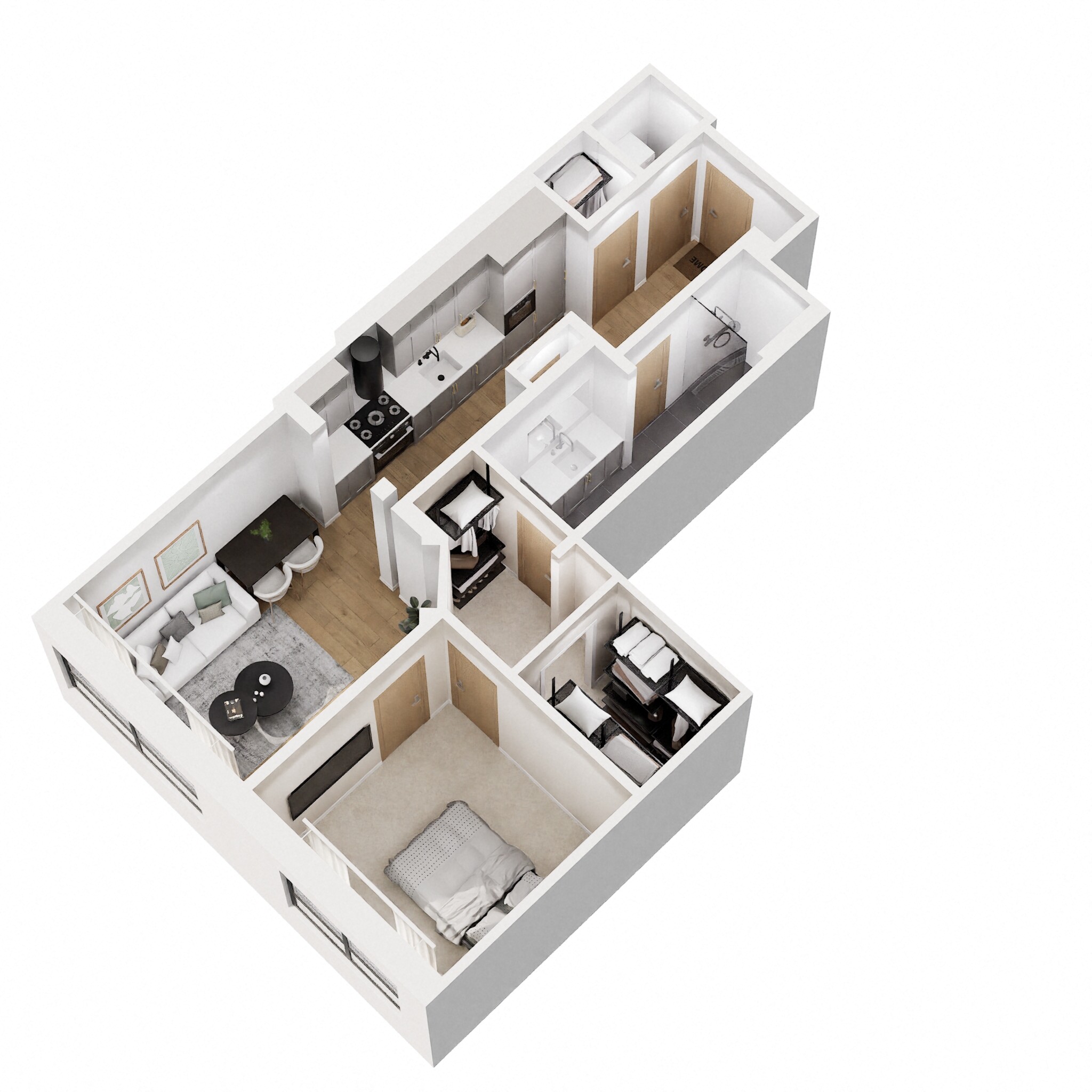 Floor plan for 1 bed, 1 bath, 706 sqft