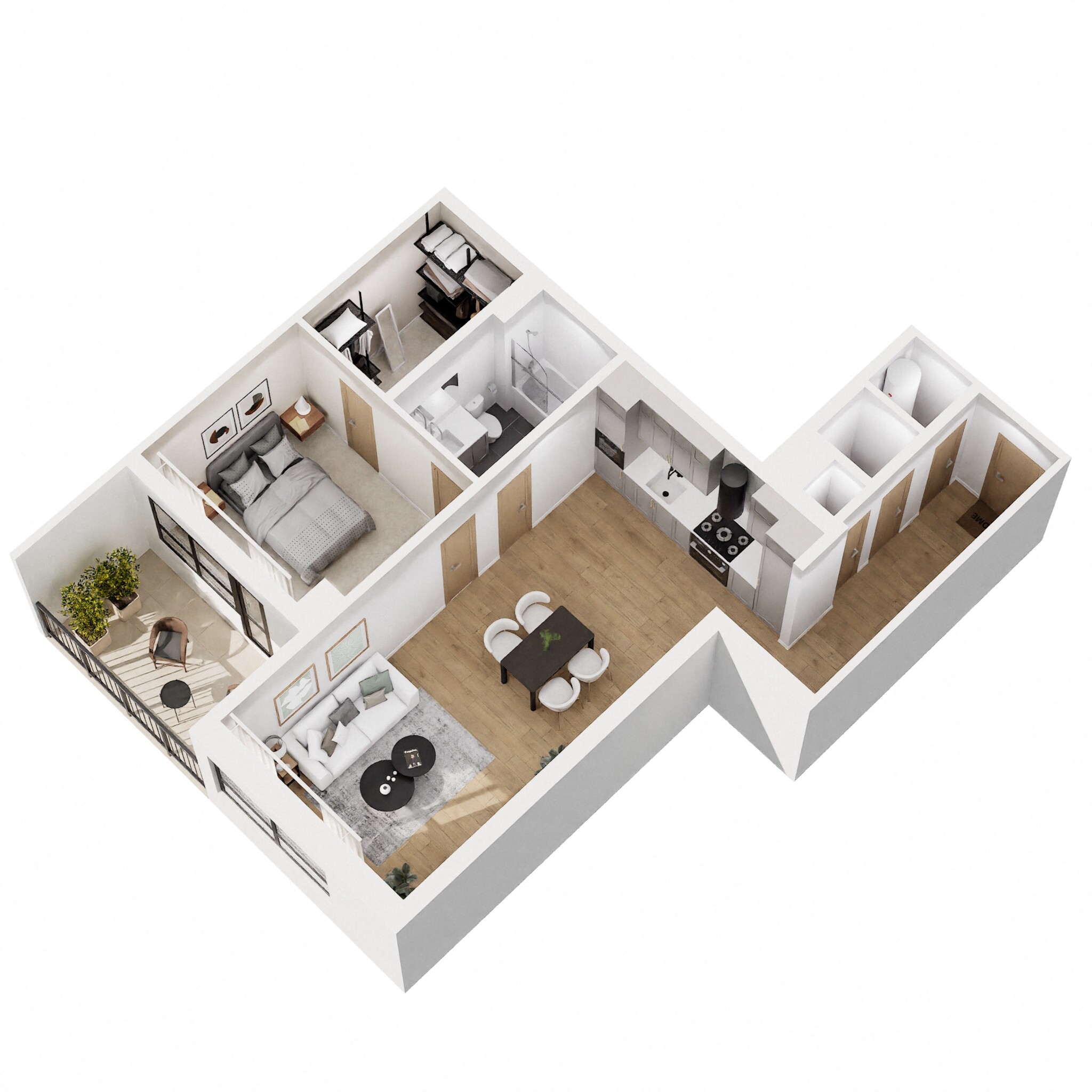 Floor plan for 1 bed, 1 bath, 760 sqft