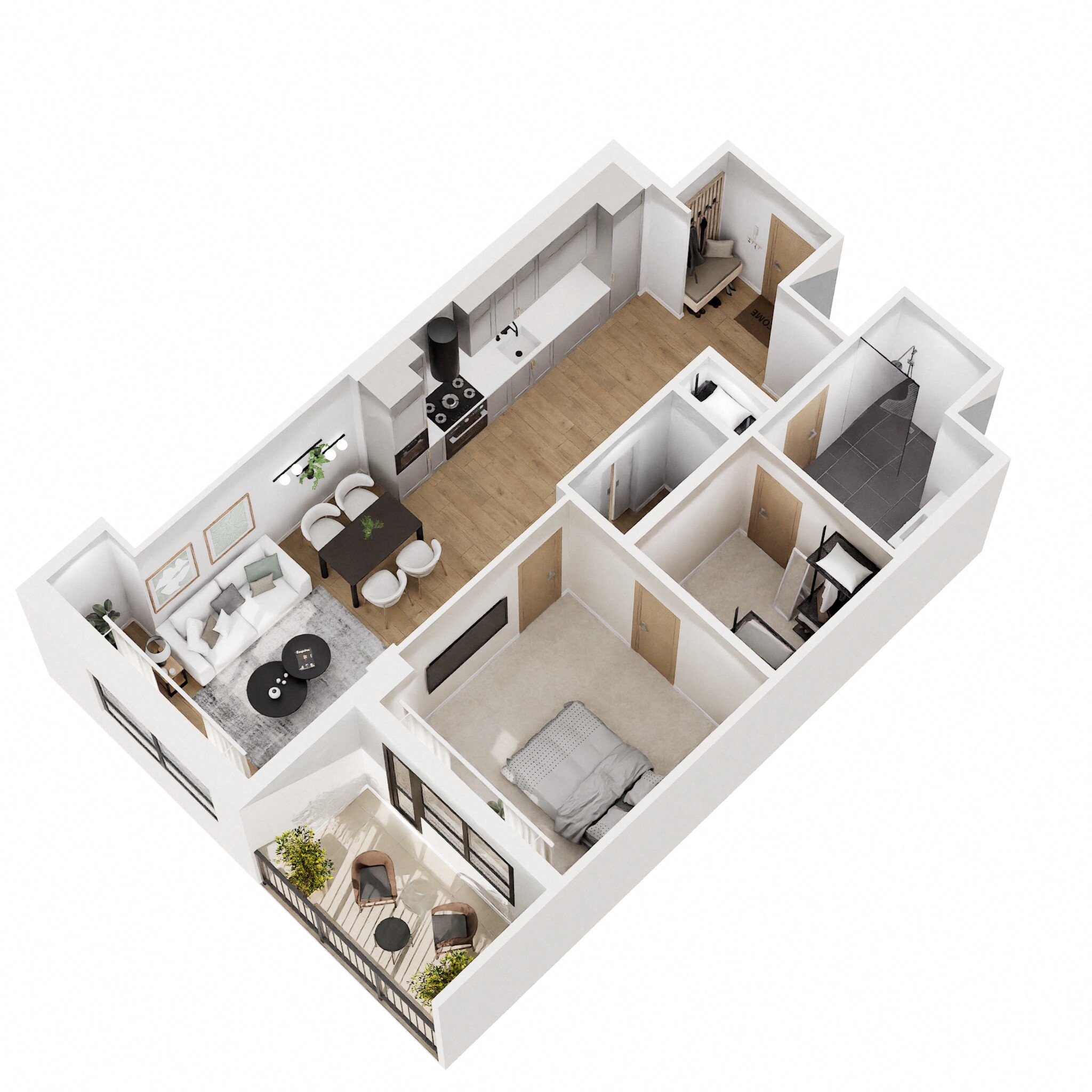 Floor plan for 1 bed, 1 bath, 838 sqft