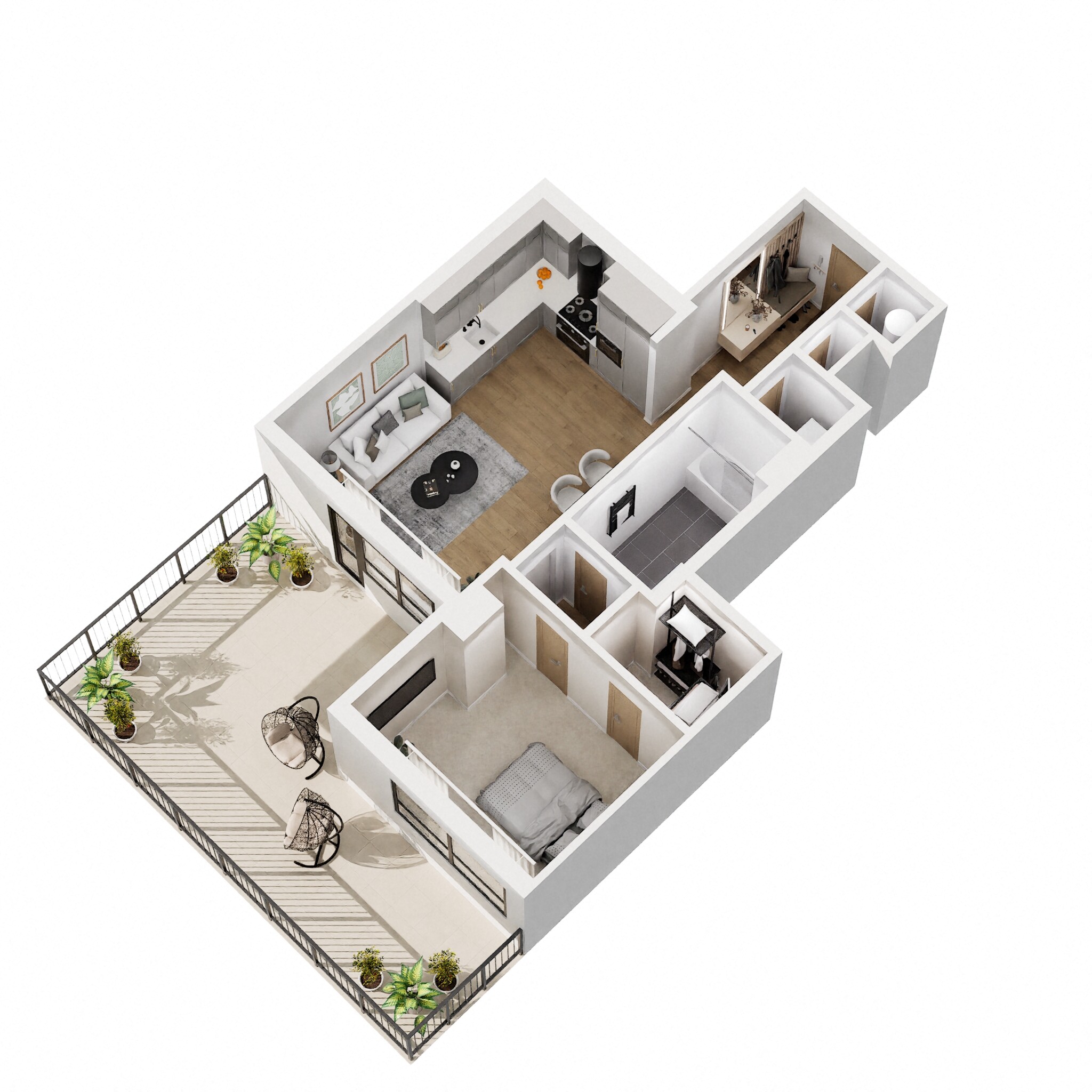 Floor plan for 1 bed, 1 bath, 697 sqft