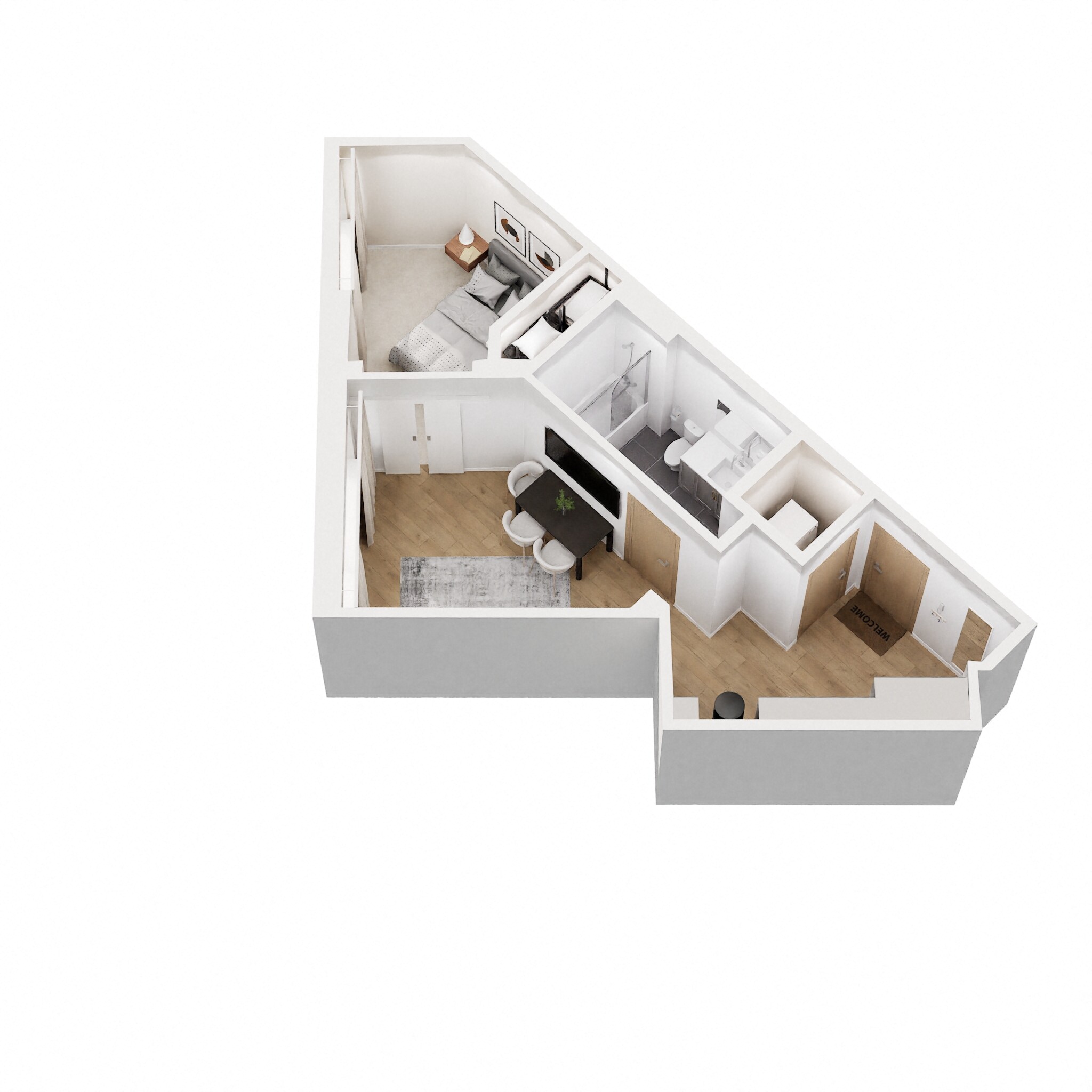 Floor plan for 1 bed, 1 bath, 446 sqft