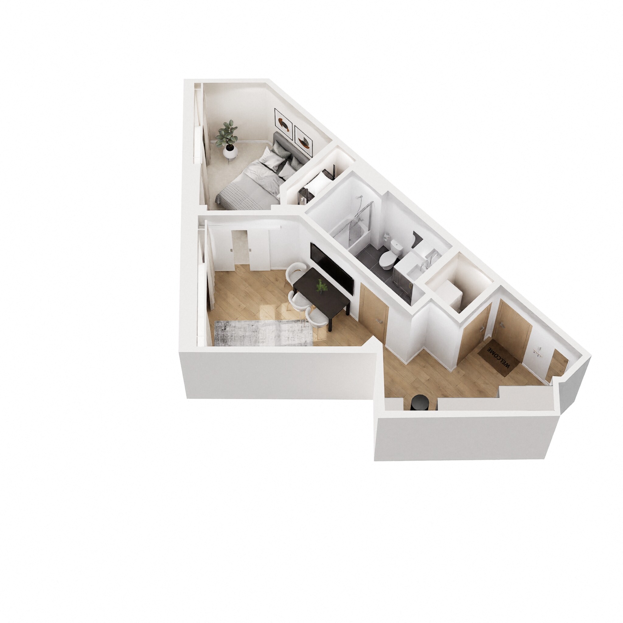 Floor plan for 1 bed, 1 bath, 446 sqft