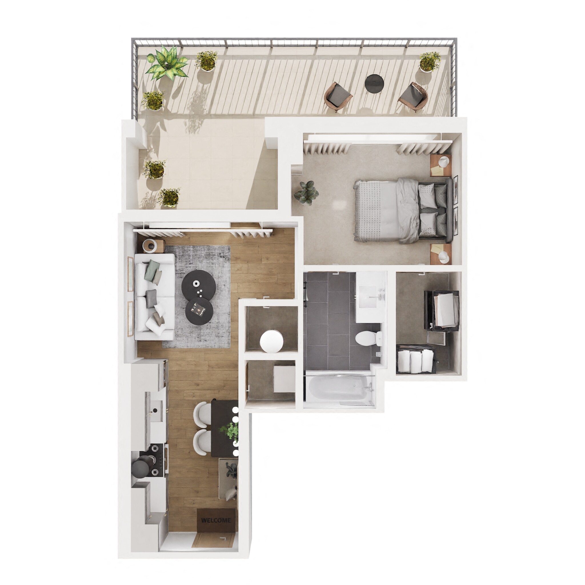 Floor plan for 1 bed, 1 bath, 487 sqft