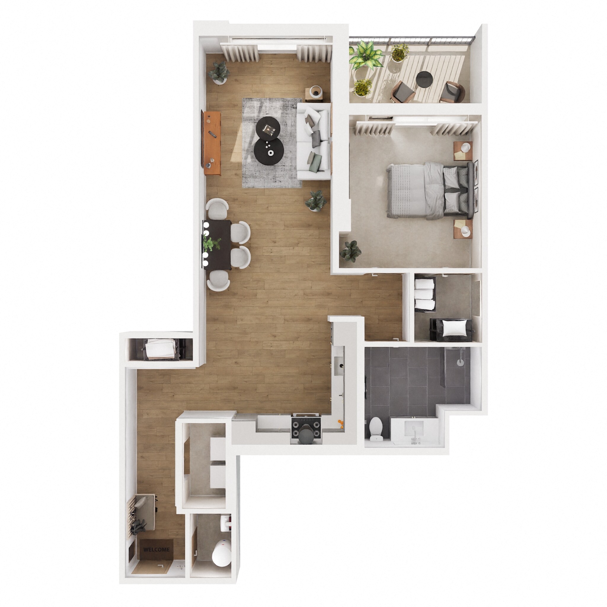 Floor plan for 1 bed, 1 bath, 918 sqft
