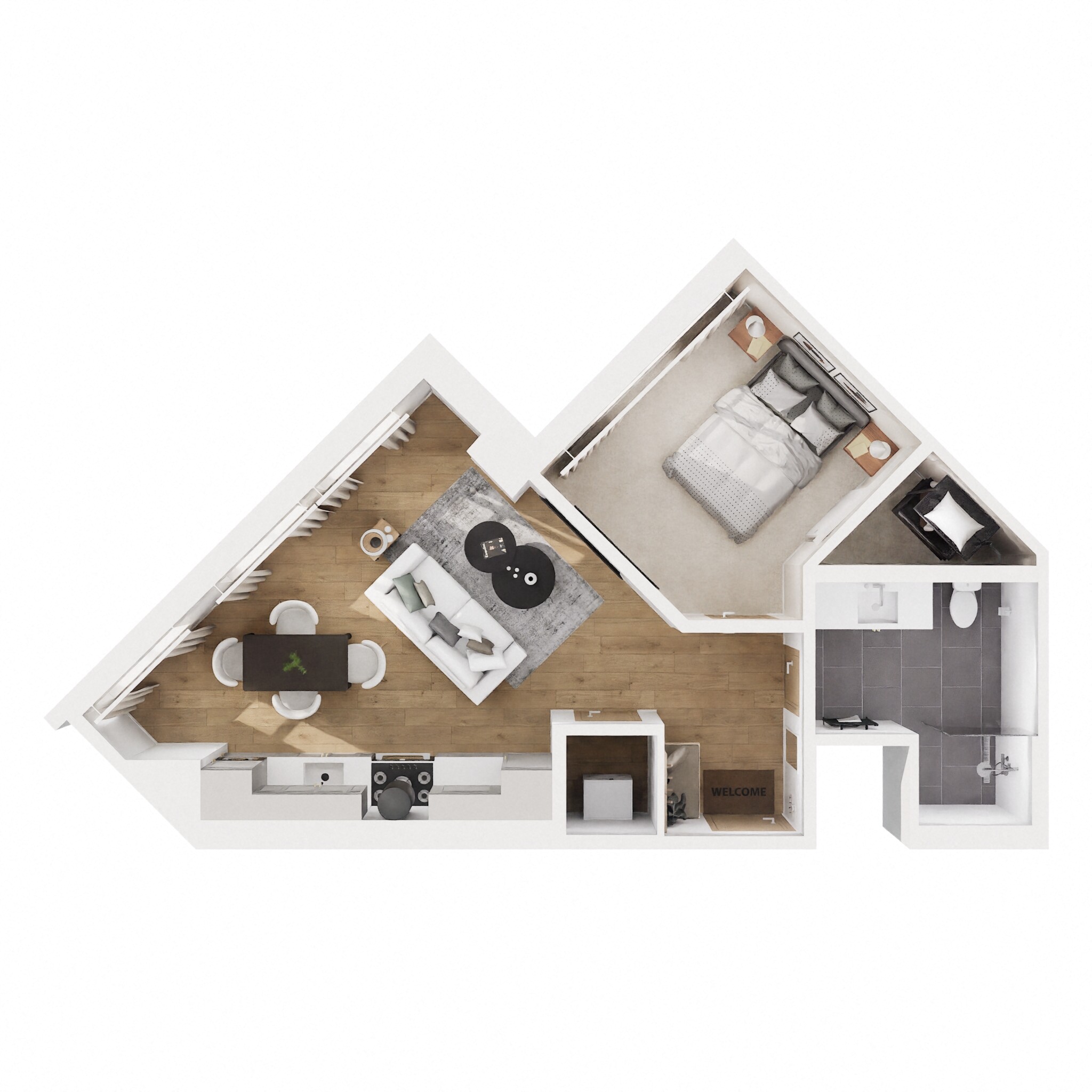 Floor plan for 1 bed, 1 bath, 530 sqft